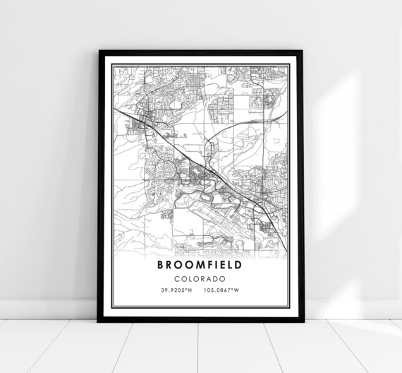 Broomfield Colorado Modern Minimalist City Street Map Print Decor