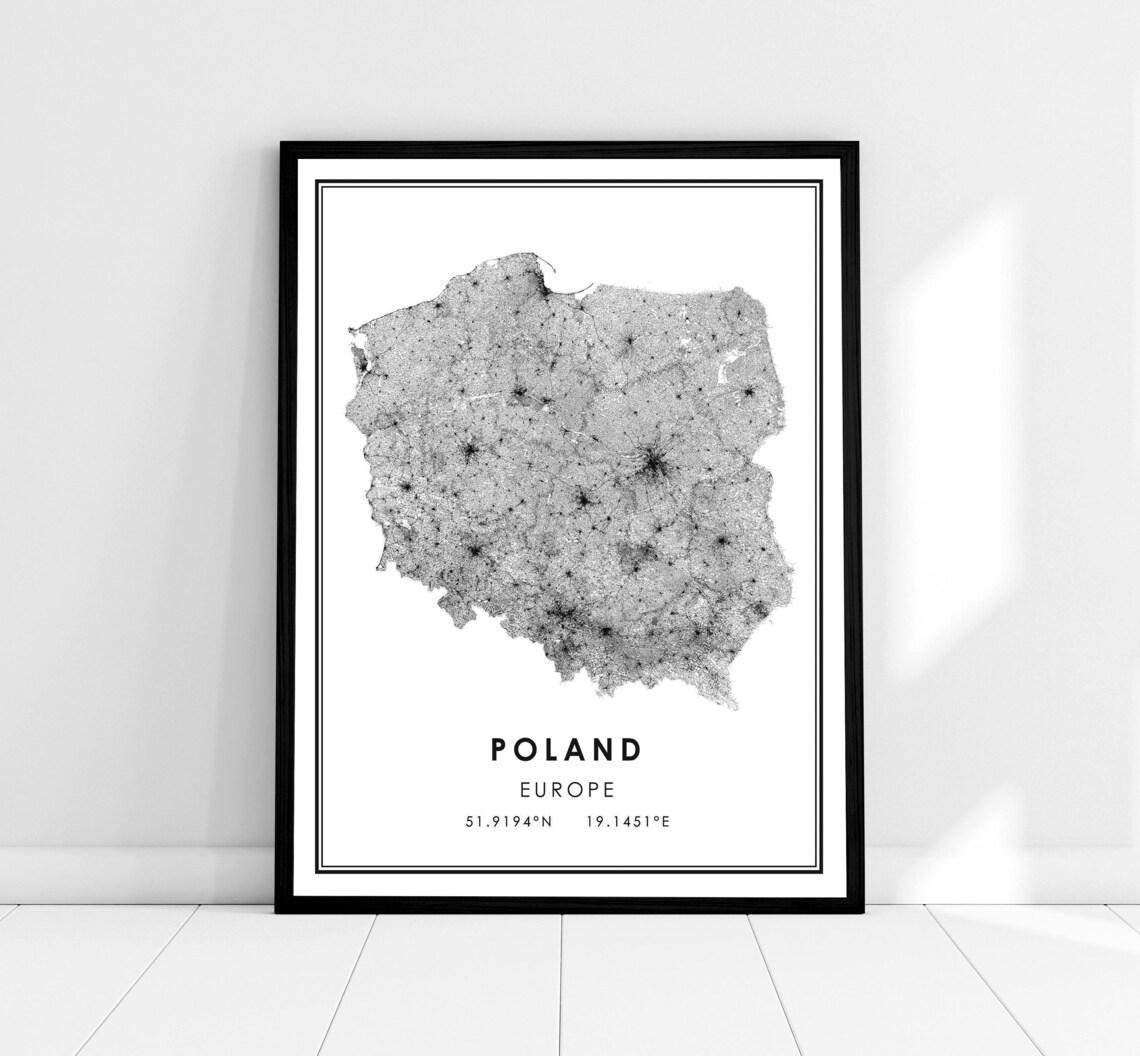 Poland Country Map Travel Poster, Road Map