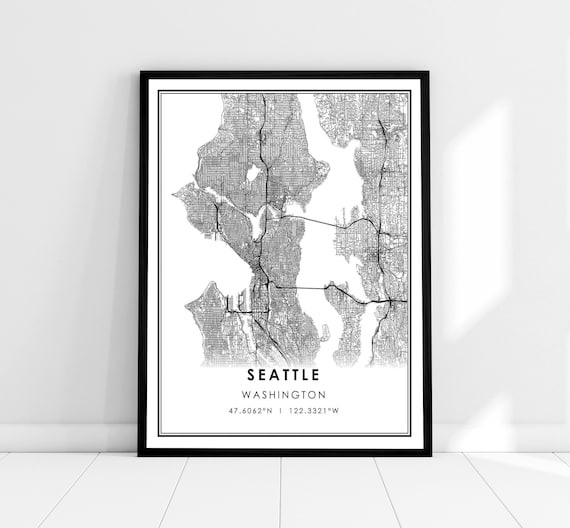 Seattle Map Print, Washington City Travel Poster