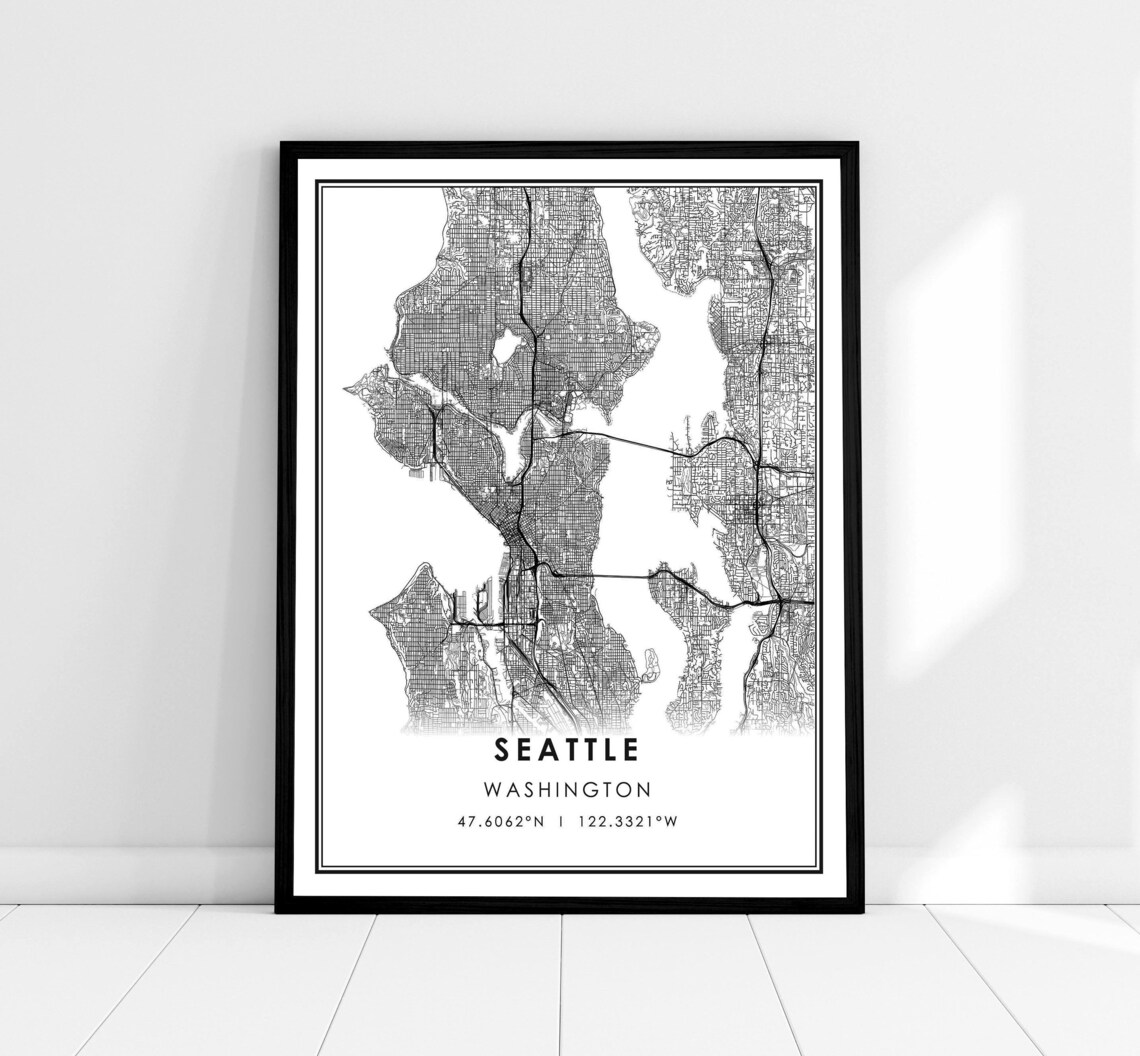 Seattle Map Print, Washington City Travel Poster
