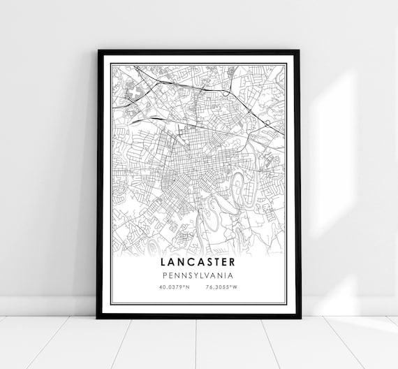 Lancaster Map Print, Pennsylvania City Travel Poster