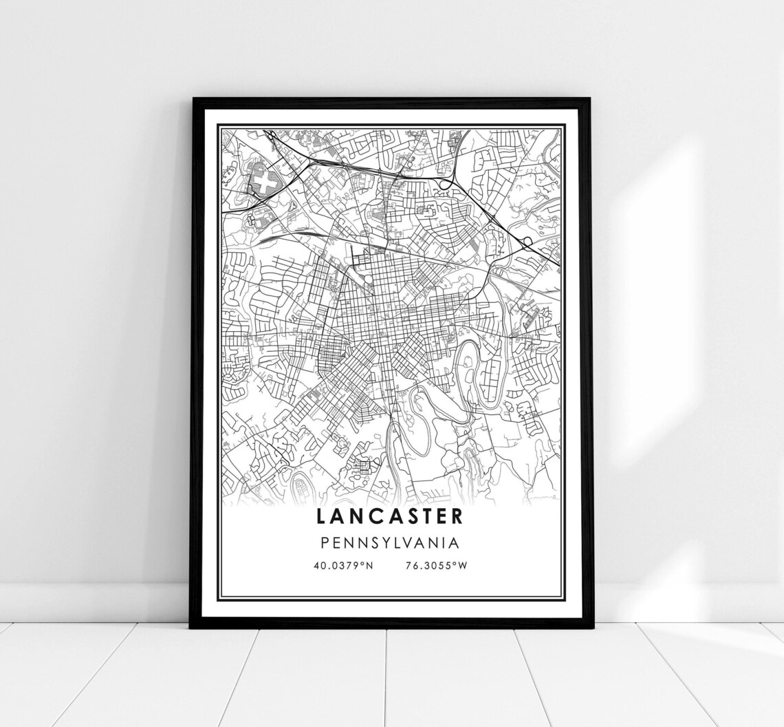 Lancaster Map Print, Pennsylvania City Travel Poster