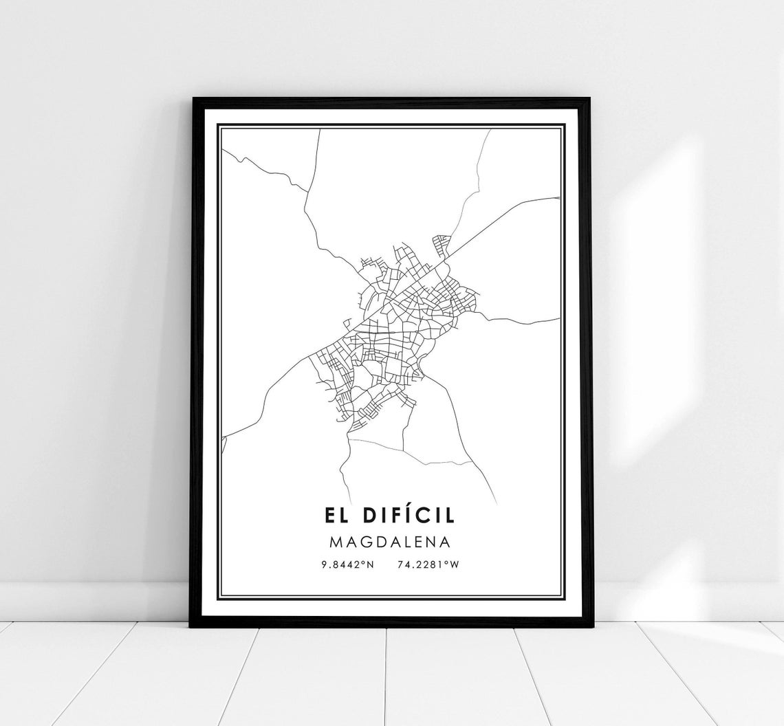 El Dificil Magdalena Minimalist Black And White City Map Art Poster