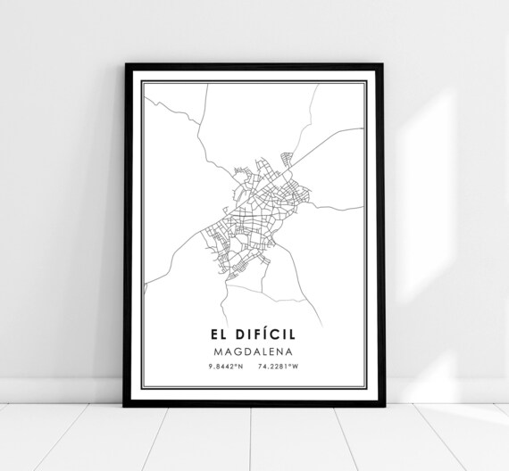 El Dificil Magdalena Minimalist Black And White City Map Art Poster