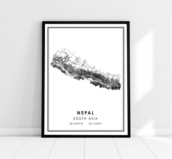 Nepal Map Poster, South Asia Travel Poster