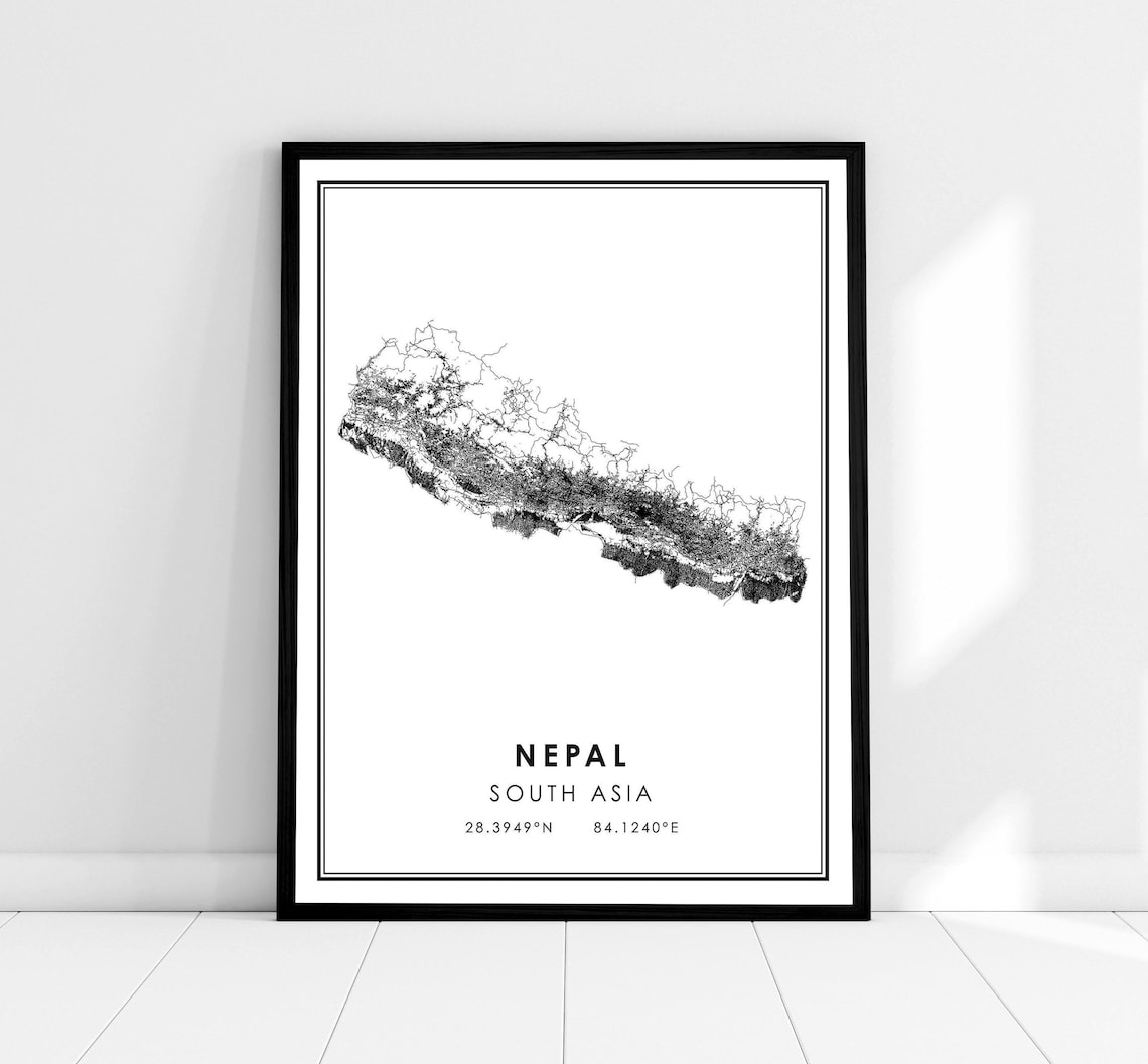 Nepal Map Poster, South Asia Travel Poster