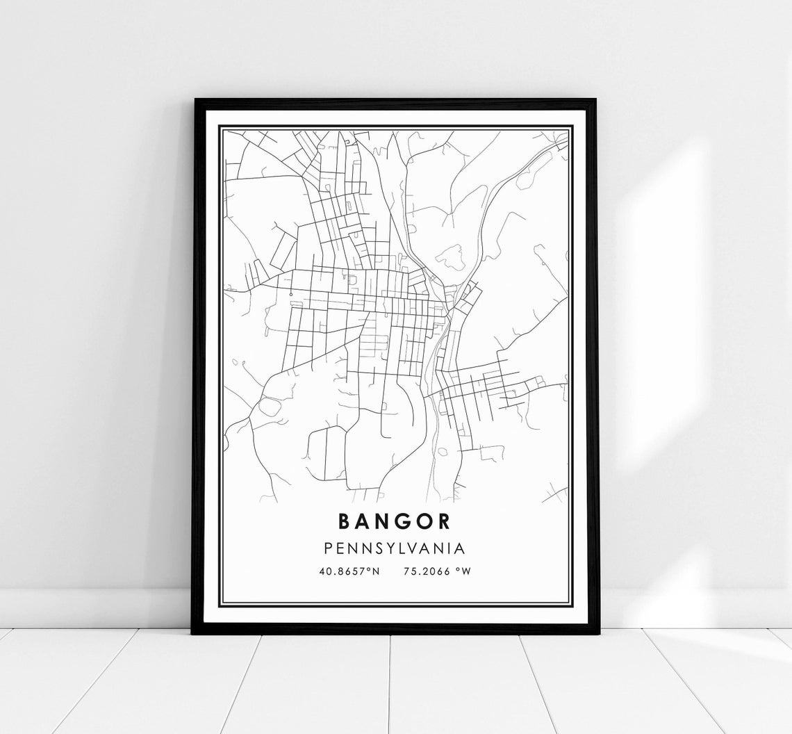 Bangor Pennsylvania Minimalist City Street Map Line Art Poster
