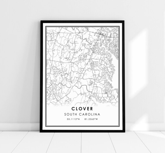 Clover South Carolina City Map Coordinates Minimalist Wall Art