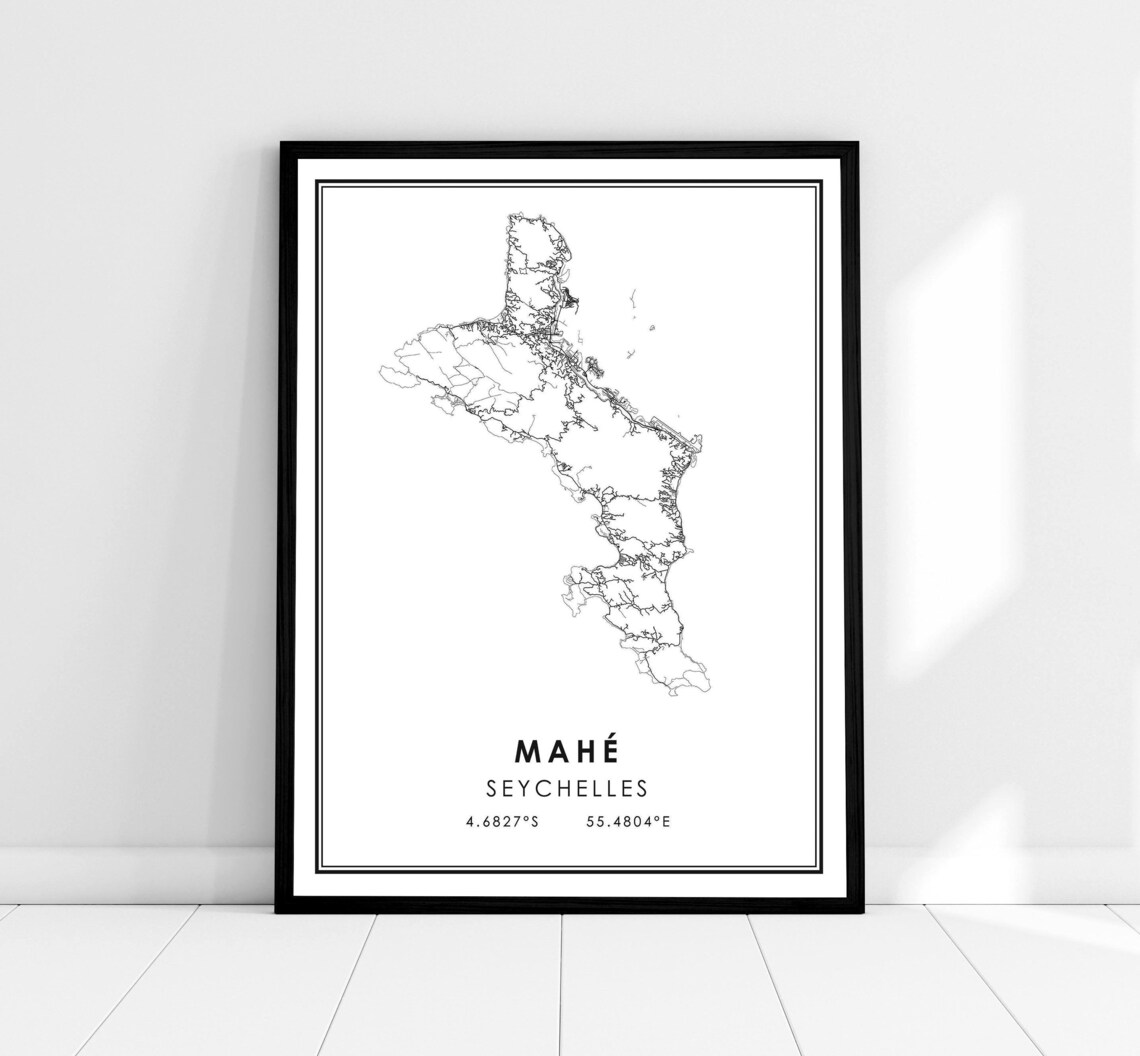 Mahe Map Poster, Seychelles Travel Poster