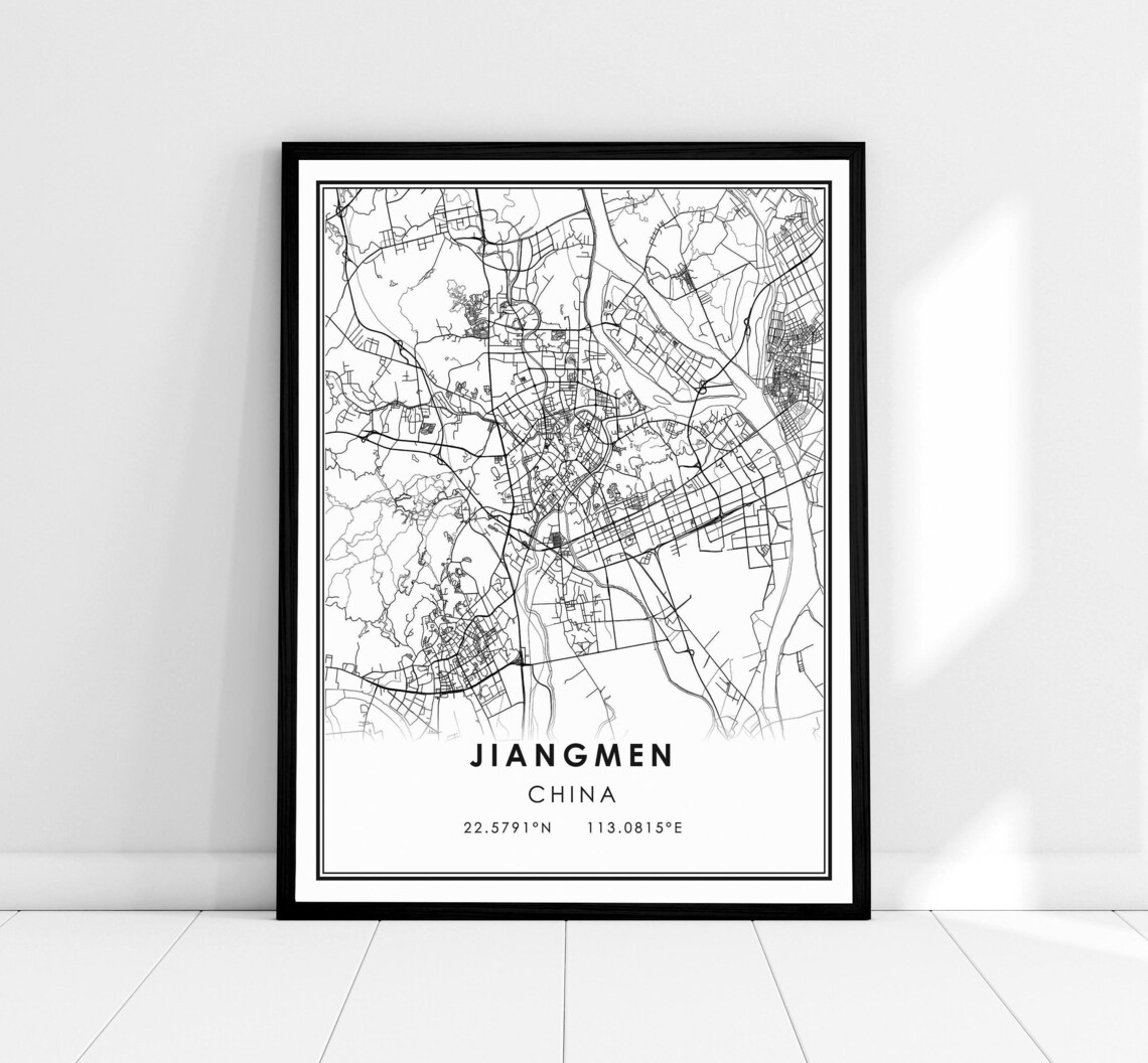 Jiangmen China Minimalist City Street Map Coordinates Travel Print