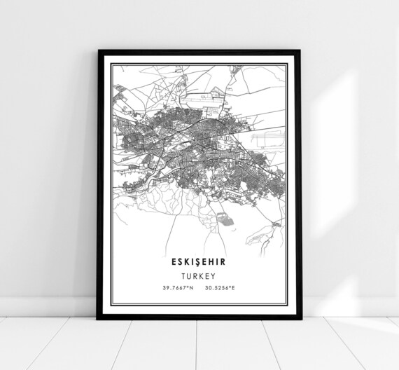 Eskisehir Turkey Black and White Minimalist City Street Map Art Poster