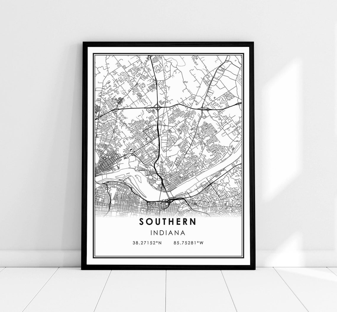 Southern Indiana Region Minimalist Street Map Line Art Poster
