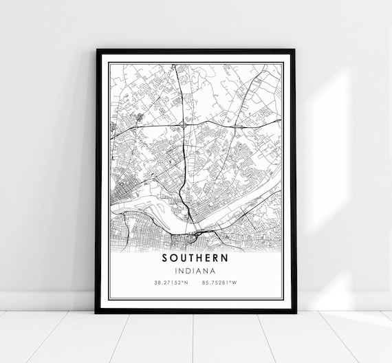 Southern Indiana Region Minimalist Street Map Line Art Poster