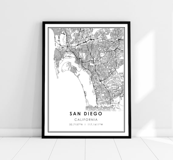 San Diego Map Travel Poster, City Map Art Print