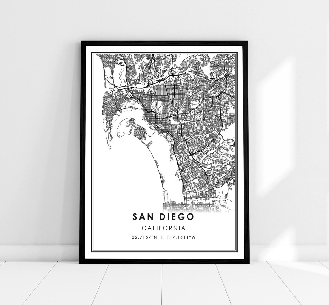 San Diego Map Travel Poster, City Map Art Print