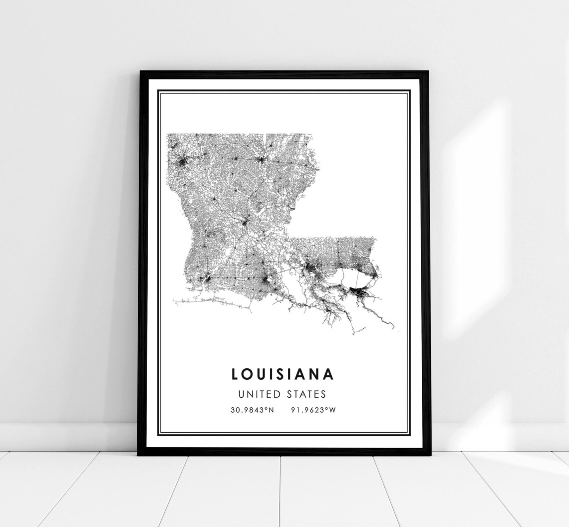 Louisiana Map Poster, United States Travel Art Print