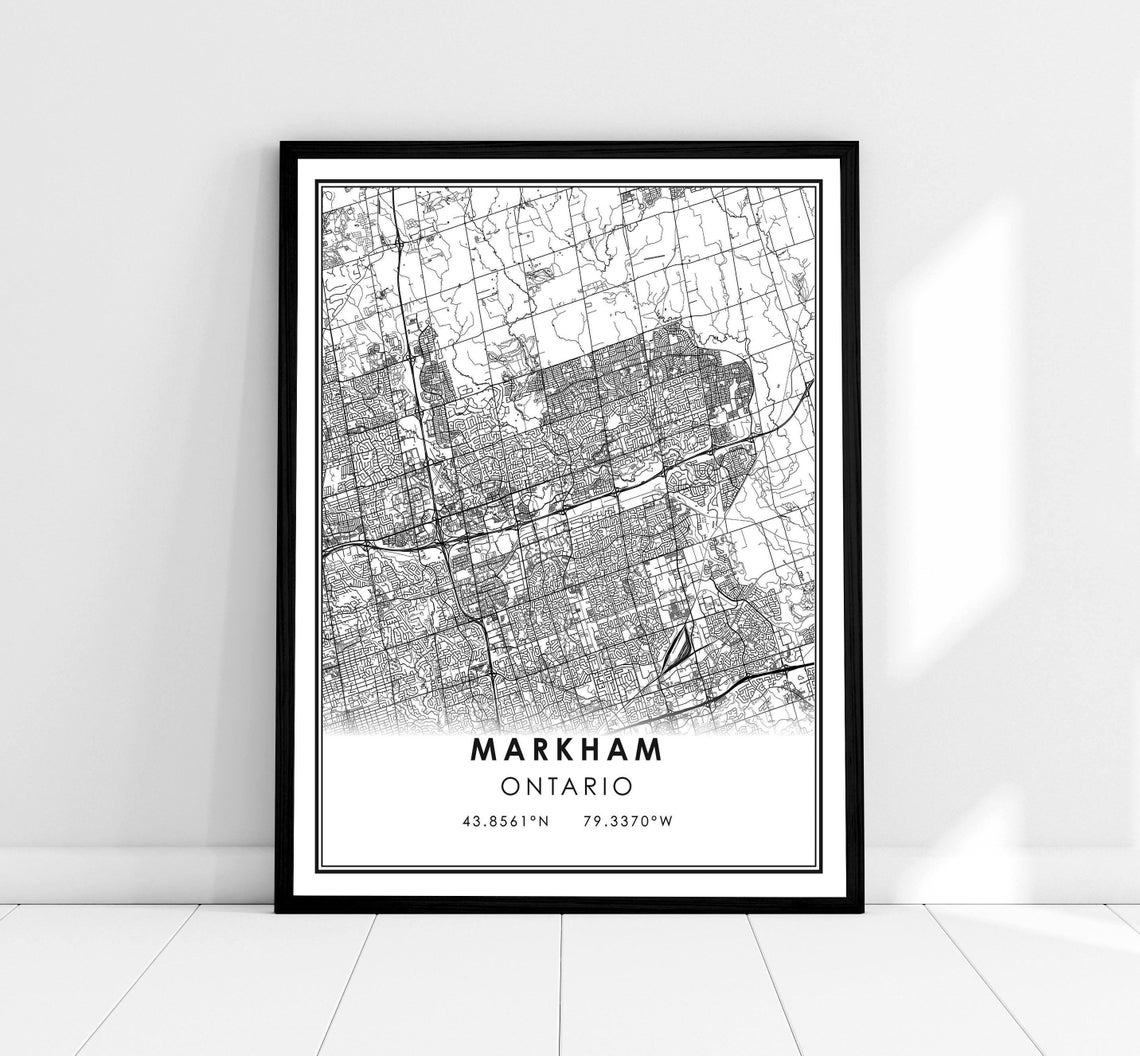Markham Ontario Minimalist City Map Poster Black White Coordinates Art