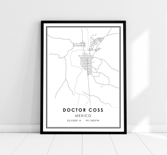 Doctor Coss Mexico Minimalist City Street Map Line Art Poster