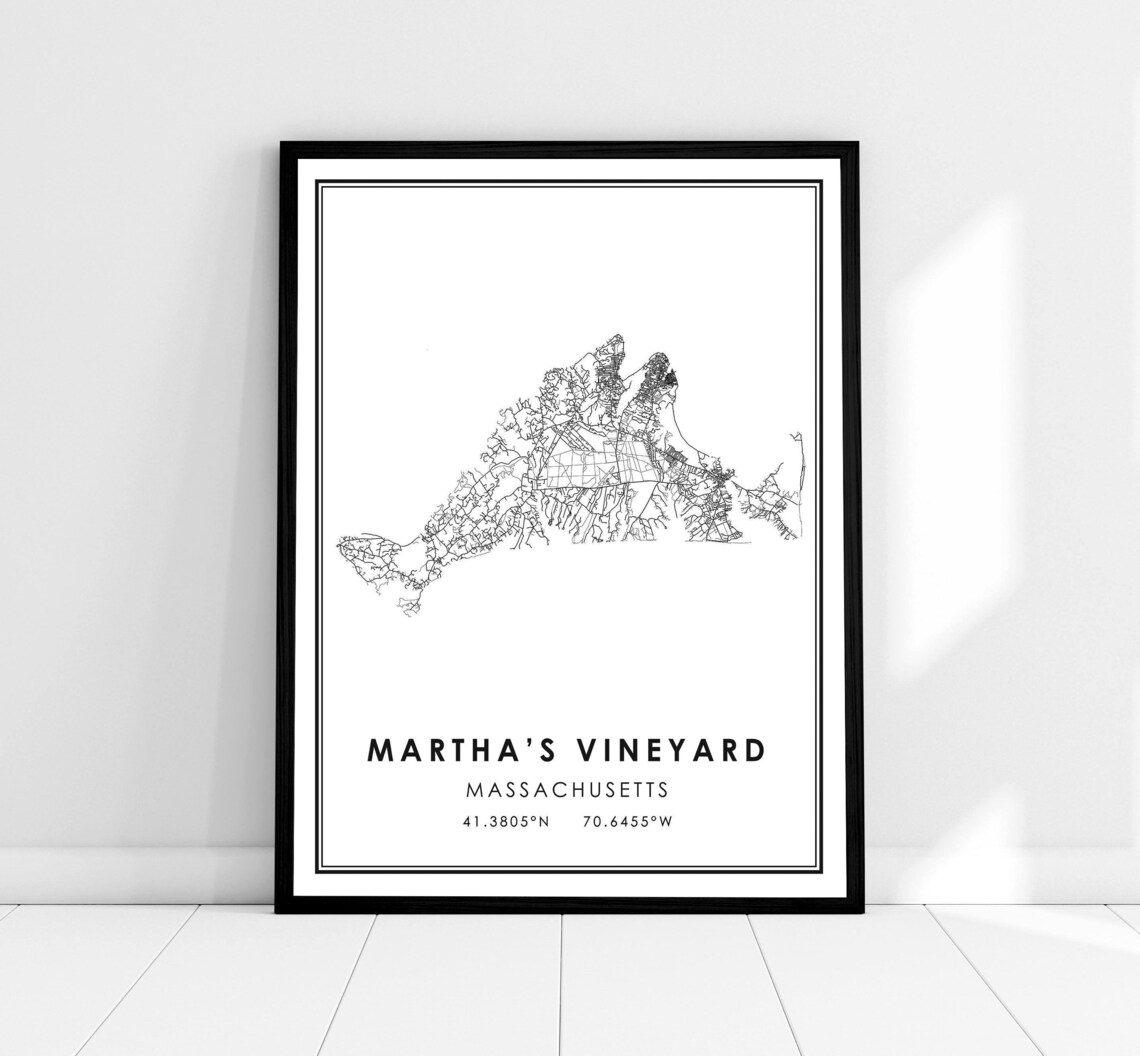 Marthas Vineyard Map Print, Massachusetts Travel Poster