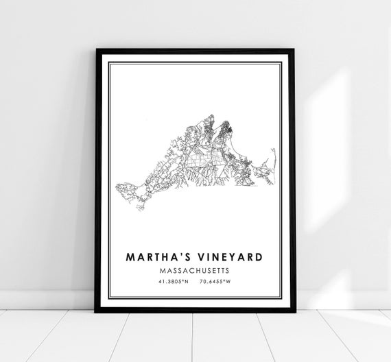 Marthas Vineyard Map Print, Massachusetts Travel Poster