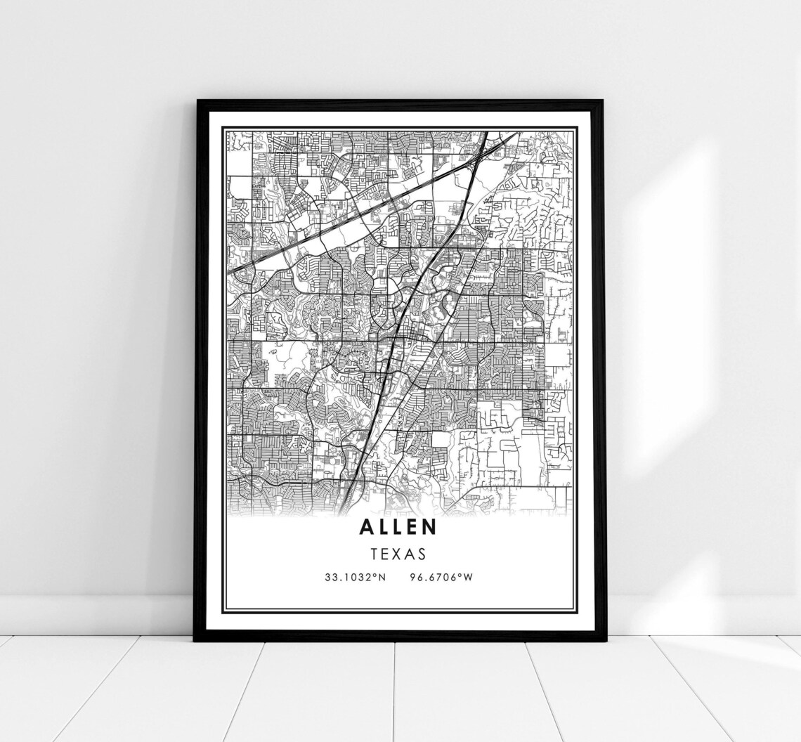 Allen Map Print, Texas City Travel Poster