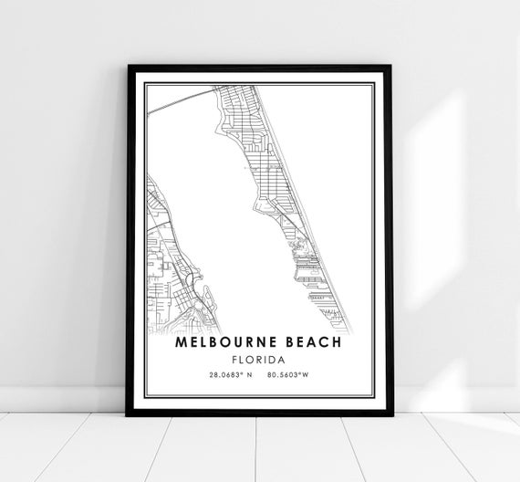 Melbourne Beach Map Print, Florida City Travel Poster