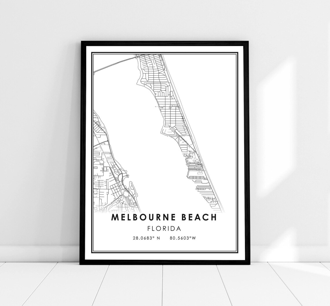 Melbourne Beach Map Print, Florida City Travel Poster