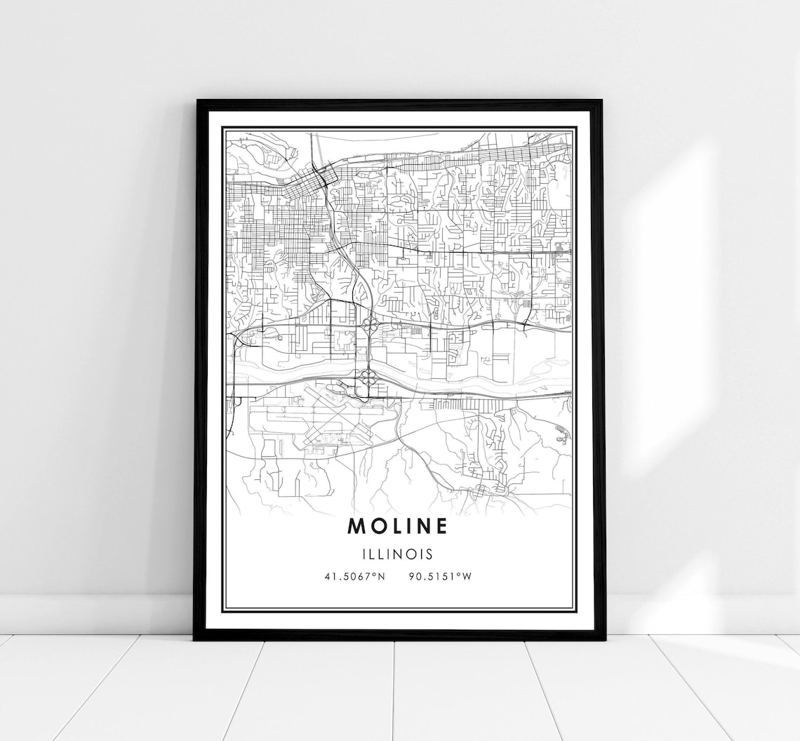 Moline Map Print, Illinois City Travel Poster