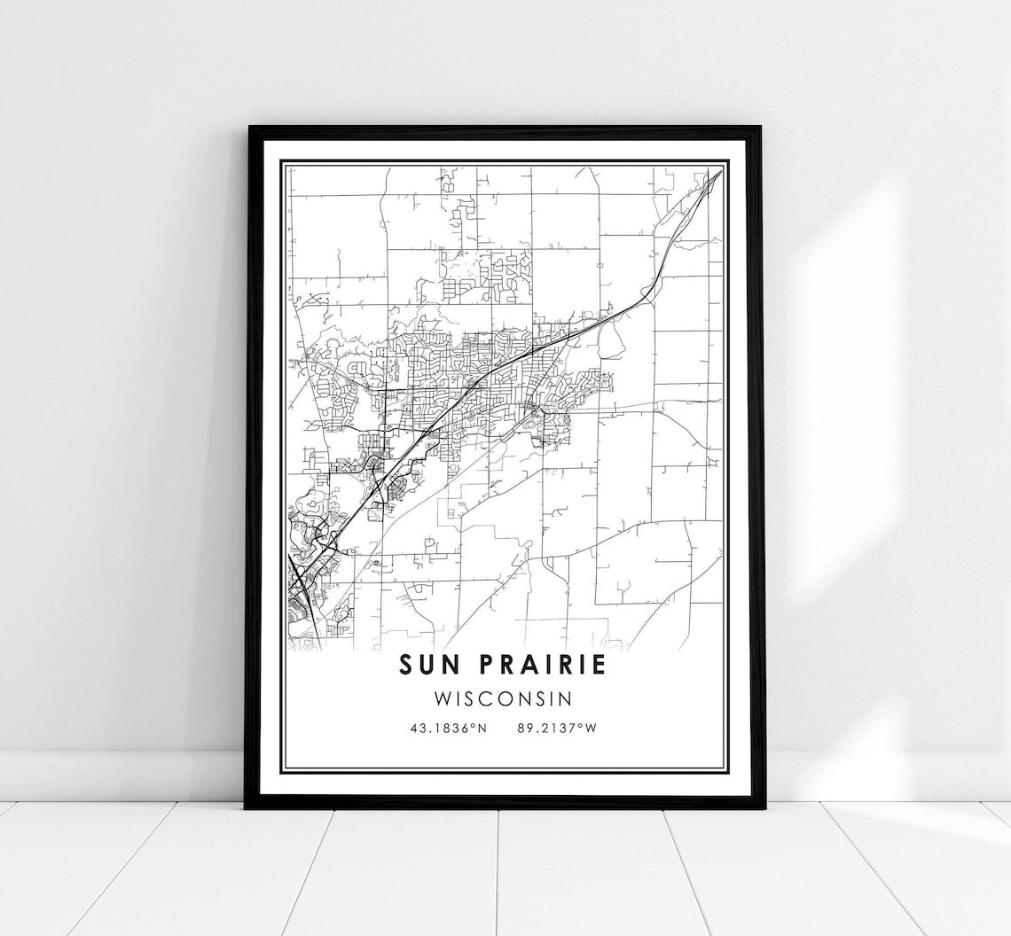 Sun Prairie Map Print, Wisconsin City Travel Poster