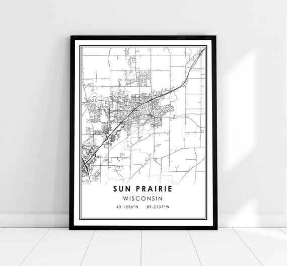 Sun Prairie Map Print, Wisconsin City Travel Poster