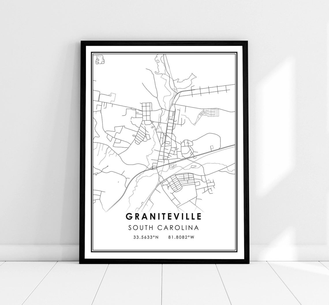 Graniteville South Carolina Minimalist Line Art City Map Poster