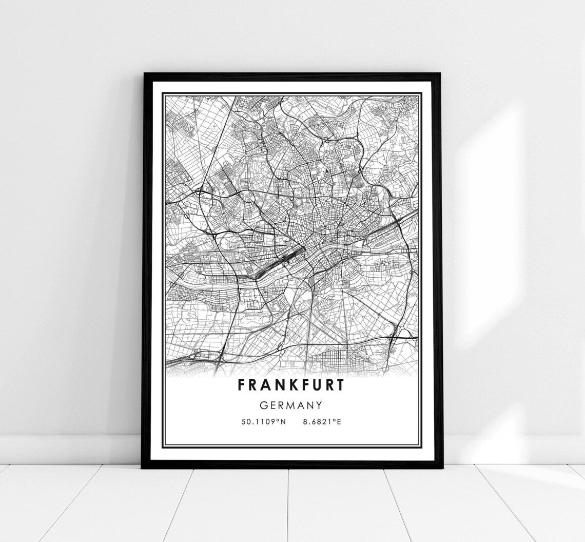 Frankfurt Map Art Print, Germany City Poster