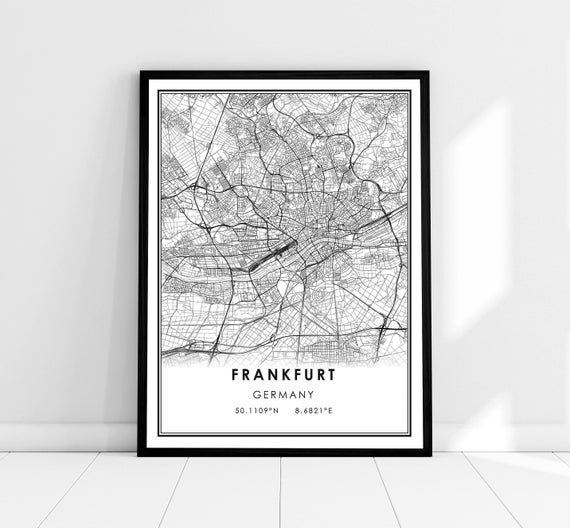 Frankfurt Map Art Print, Germany City Poster