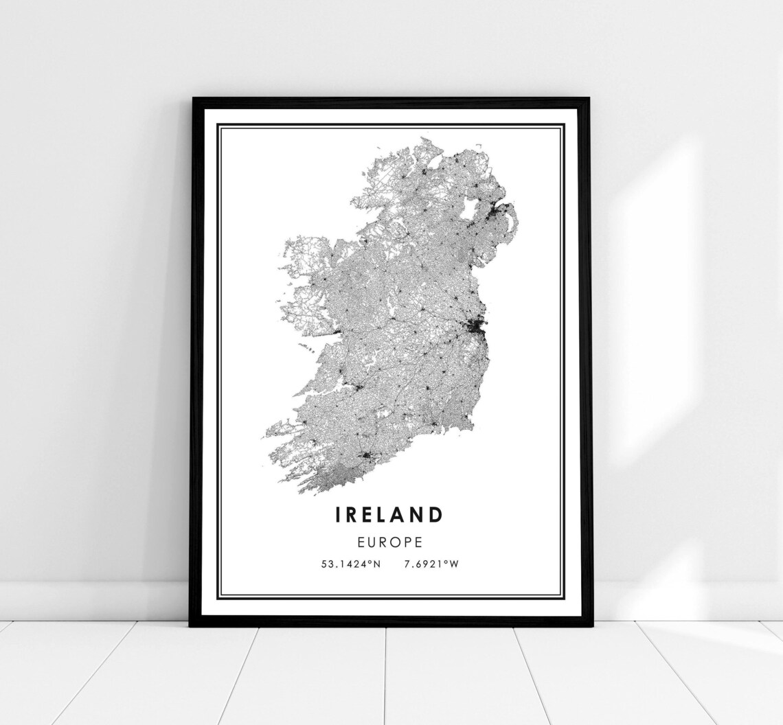 Ireland Country Map Art Print, Travel Wall Map