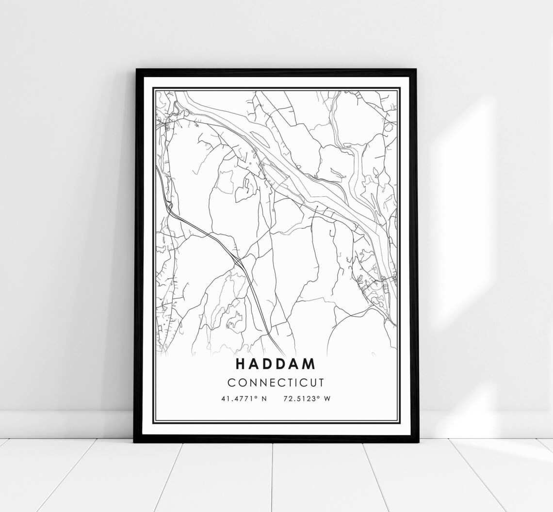 Haddam Connecticut City Street Map Print Minimalist Black White Art
