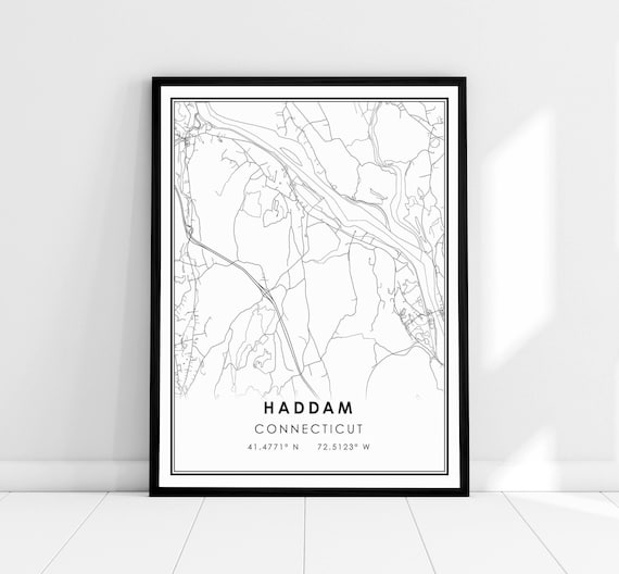 Haddam Connecticut City Street Map Print Minimalist Black White Art