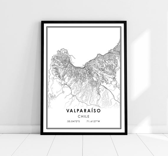 Valparaiso Map Print, Chile City Travel Poster