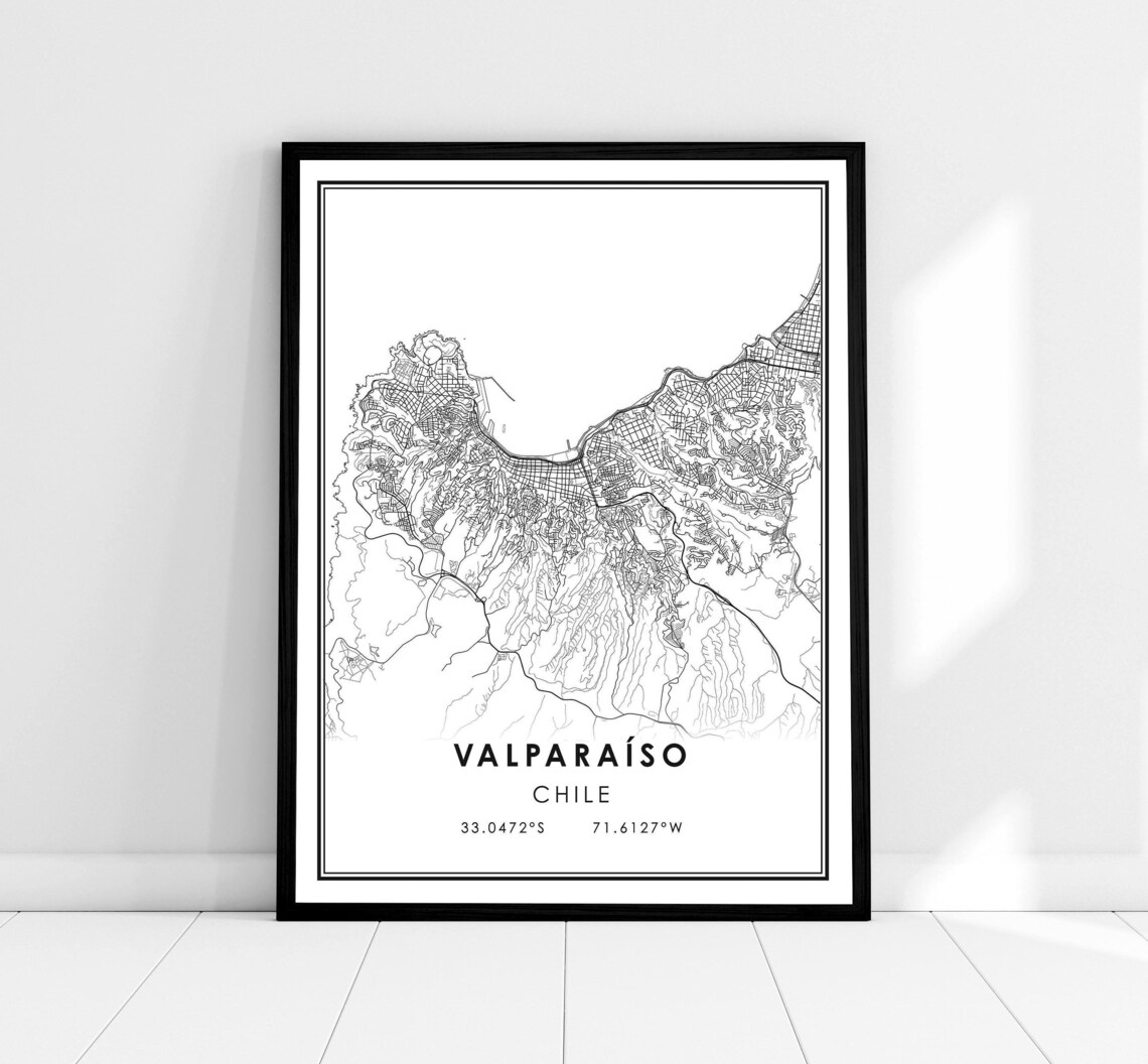 Valparaiso Map Print, Chile City Travel Poster