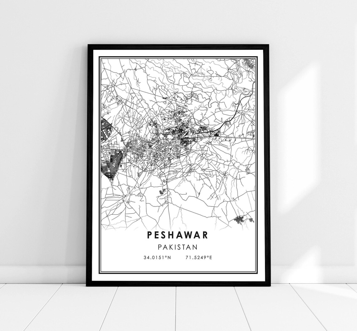 Peshawar Map Print Poster, Pakistan City