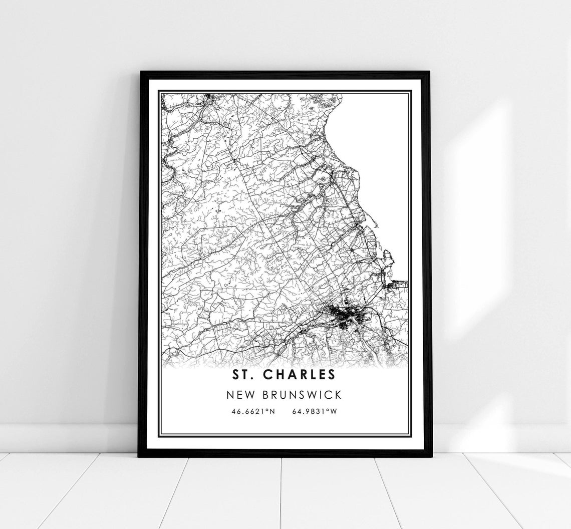 St. Charles New Brunswick Canada City Map Line Art Travel Poster