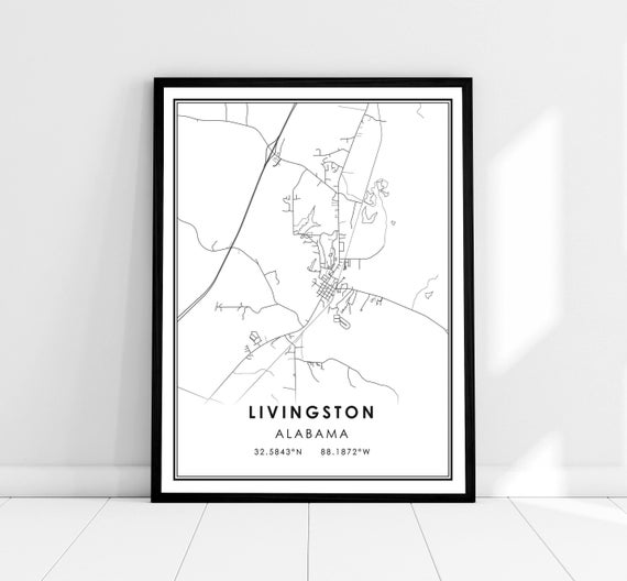 Livingston Map Print, Alabama City Travel Poster