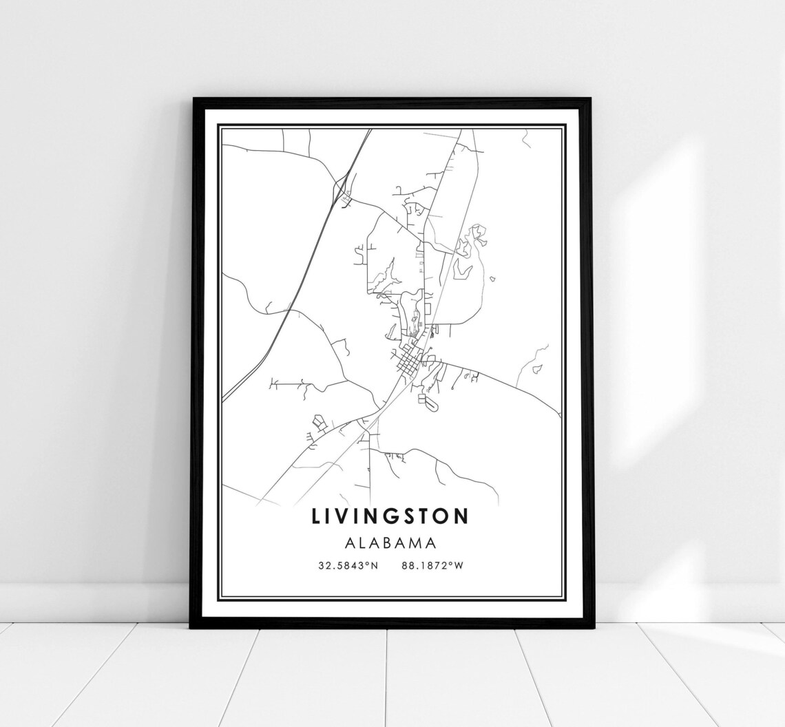 Livingston Map Print, Alabama City Travel Poster