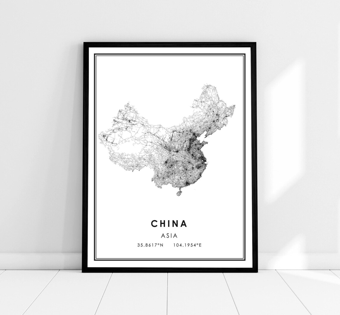 China Map Poster Print, Country Road Travel Map