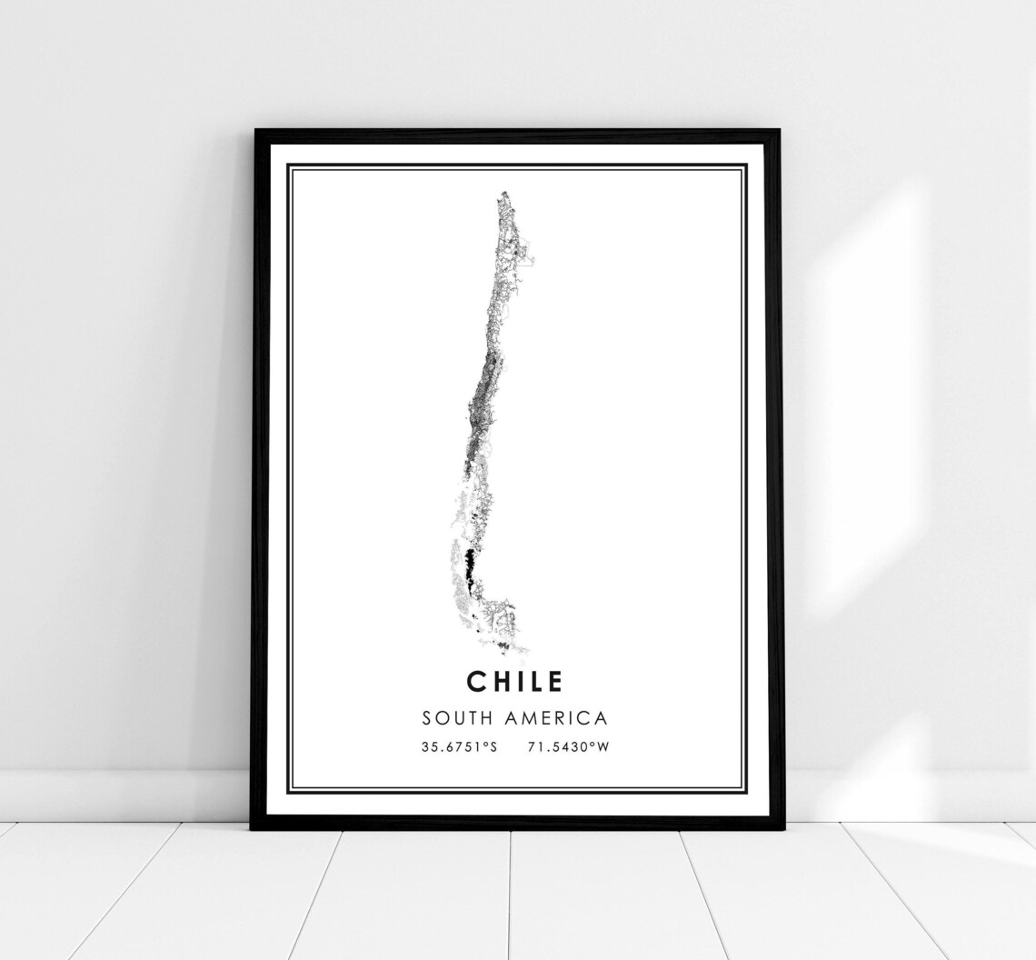 Chile Country Map Poster, South America Travel Map
