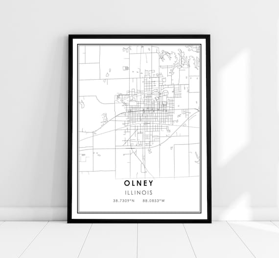 Olney Illinois Minimalist City Street Map Fine Line Art Poster