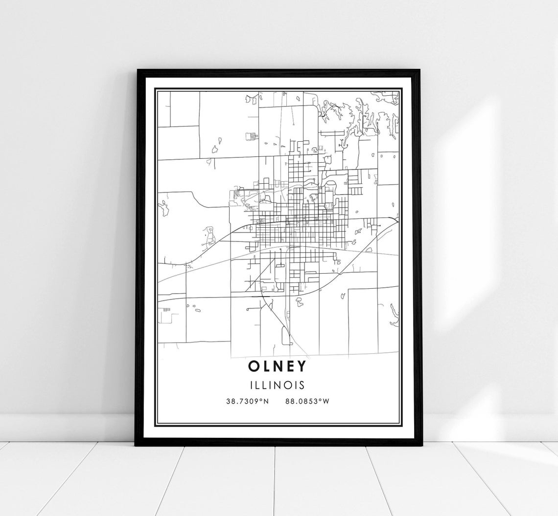 Olney Illinois Minimalist City Street Map Fine Line Art Poster