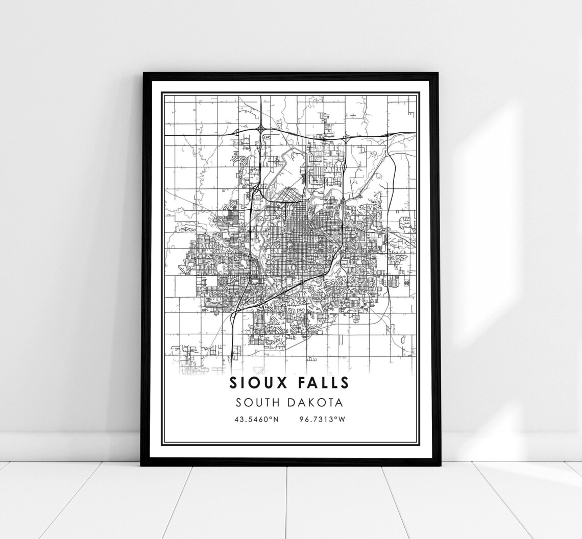 Sioux Falls Map Print, South Dakota City Travel Poster