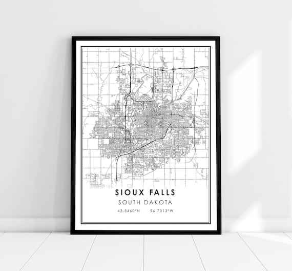 Sioux Falls Map Print, South Dakota City Travel Poster