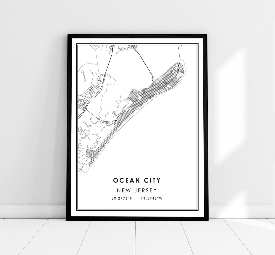 Ocean City Map Print, New Jersey Travel Poster