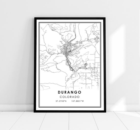 Durango Map Print Poster, Colorado City Travel